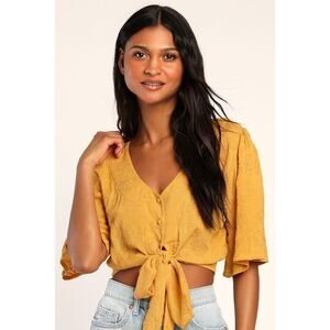 NWT Lulus Delightful Darling Floral Embroidered Tie-front Boho Festival Crop Top